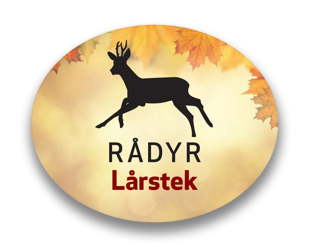 RÅDYR-etiketter, ark à 20 stk. Velg stykningsdeler.